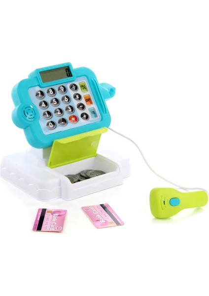 Pilli Işıklı Sesli Yazarkasa Dokunmatik Tuşlu Dijital Ekranlı Oyuncak Yazarkasa Mavi