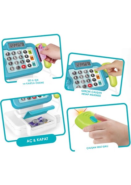 Pilli Işıklı Sesli Yazarkasa Dokunmatik Tuşlu Dijital Ekranlı Oyuncak Yazarkasa Mavi fiyatları