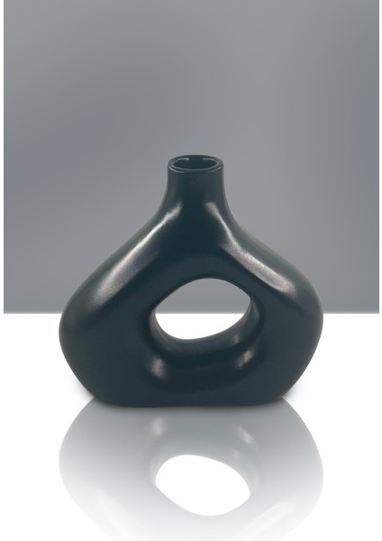 Zenith Seramik Vazo - Dekoratif Ev Aksesuarı - Siyah - 19 cm * 21 cm