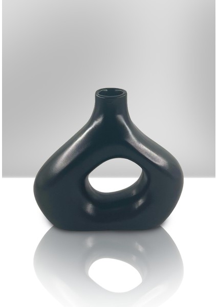 Zenith Seramik Vazo - Dekoratif Ev Aksesuarı - Siyah - 19 cm * 21 cm fırsatları