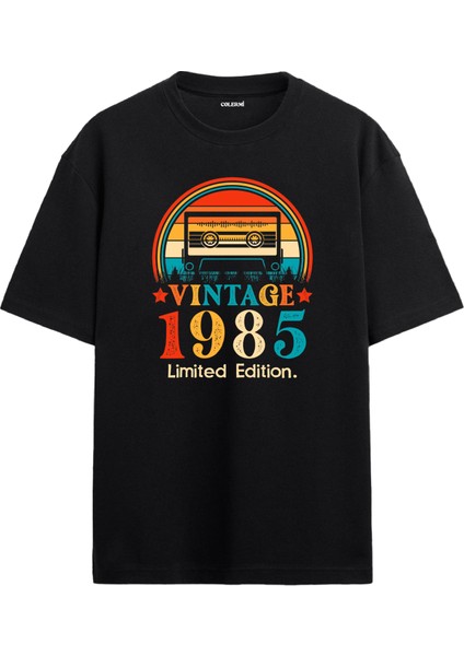 Retro 1985 Mixtape Limited Edition Oversize Tişört Doğum Günü Hediyesi Baskılı Vintage Tasarım Hediye Oversize Tişört