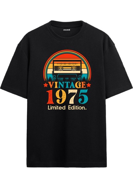 Retro 1975 Mixtape Limited Edition Oversize Tişört Doğum Günü Hediyesi Baskılı Vintage Tasarım Hediye Oversize Tişört