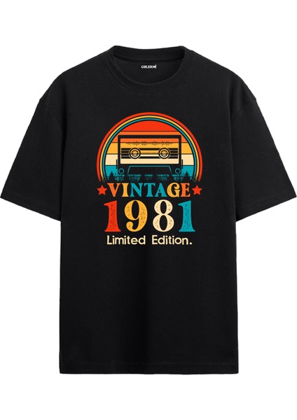 Retro 1981 Mixtape Limited Edition Oversize Tişört Doğum Günü Hediyesi Baskılı Vintage Tasarım Hediye Oversize Tişört