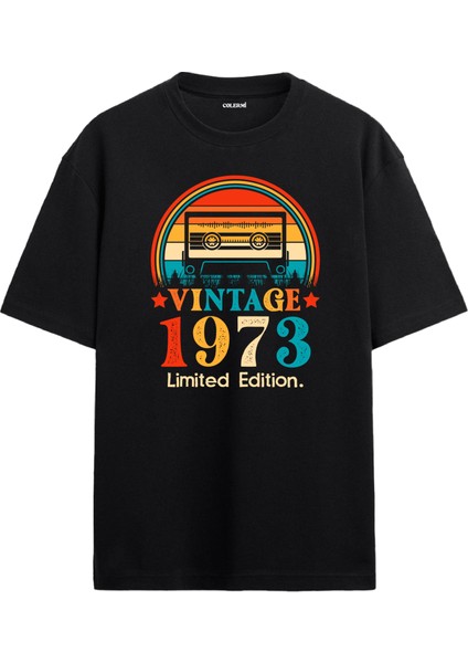 Retro 1973 Mixtape Limited Edition Oversize Tişört Doğum Günü Hediyesi Baskılı Vintage Tasarım Hediye Oversize Tişört