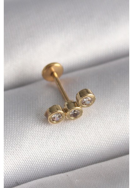 316L Çelik Gold Renk Zirkon Taşlı Tragus Piercing - TJ-PR1348