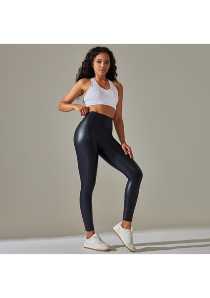 Kadın Yüksek Bel Deri Uzun Tayt