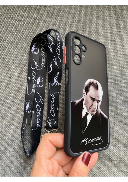 Galaxy A13 Uyumlu Mustafa Kemal Atatürk Tasarım Telefon Boyun Askılı Set Kılıf