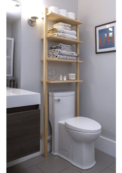 Doğal Ahşap Banyo Rafı, Şık ve Dayanıklı Banyo Düzenleme Aksesuarı
