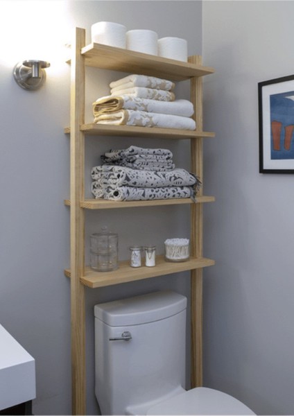 Doğal Ahşap Banyo Rafı, Şık ve Dayanıklı Banyo Düzenleme Aksesuarı