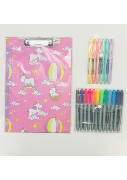Desenli Sekreterlik - Kalem Tip Fosforlu Kalem Pastel 6 Renk - Permanent Marker Canlı 12 Renk