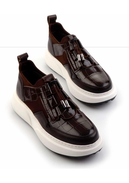 Kahve Kahve Kroko Hakiki Deri Erkek Sneaker E01194010203