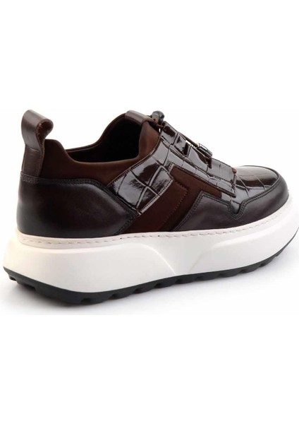 Kahve Kahve Kroko Hakiki Deri Erkek Sneaker E01194010203 fırsatları