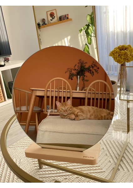 Yuvarlık Estetik Asimetrik Ahşap Makyaj Aynası Çerçevesiz, Dekoratif Masa Oturma Odası 30 cm modelleri