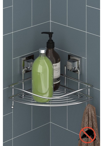 Tekno Trust Delme Vida Matkap ! Easyfıx Yapıskanlı Askılı Tek Katlı Banyo Köşe Rafı Krom EF250