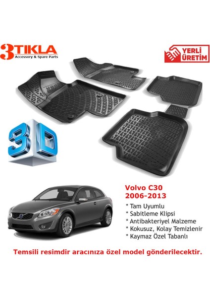 Volvo C30 2006-2013 Premium 3D Havuzlu Paspas Seti