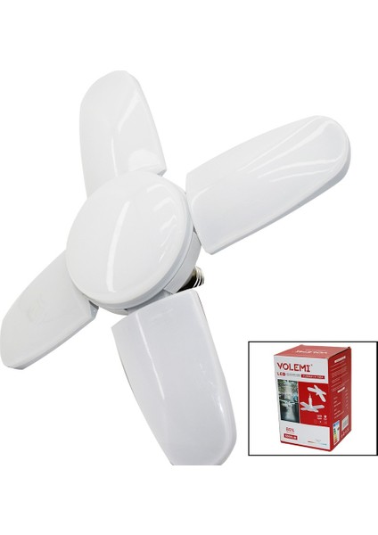 4 Kollu + 1 Yuvarlak 60W - E27 LED Ampul Katlanır 4 Pervane + Yu