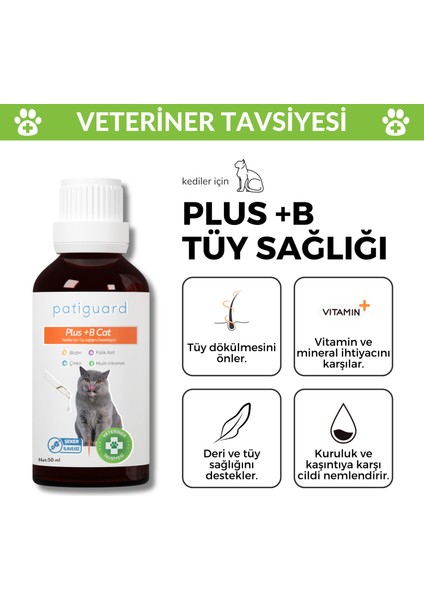 Plus B For Cats Kediler Için Tüy Dökülmesi Engelleyici Biyotin Tüy Sağlığı Damlası 50ML