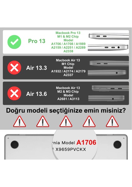 Klassegear Macbook Pro 13" 2020-2022 M1-M2 Çip A1706-A1708--A2159-A2251-A2289-A2338 Uyumlu Kapak Koruma Kılıfı