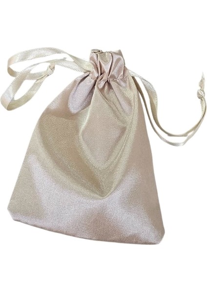 Saten & Parlak Kese Krem 10 Adet 9 x 12 cm Takı, Altın Kesesi (Ipli & Büzgülü)