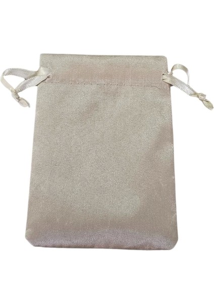 Saten & Parlak Kese Krem 10 Adet 9 x 12 cm Takı, Altın Kesesi (Ipli & Büzgülü)