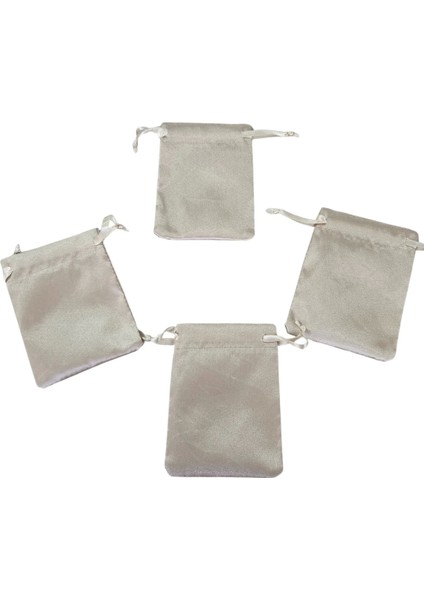 Saten & Parlak Kese Krem 10 Adet 9 x 12 cm Takı, Altın Kesesi (Ipli & Büzgülü)