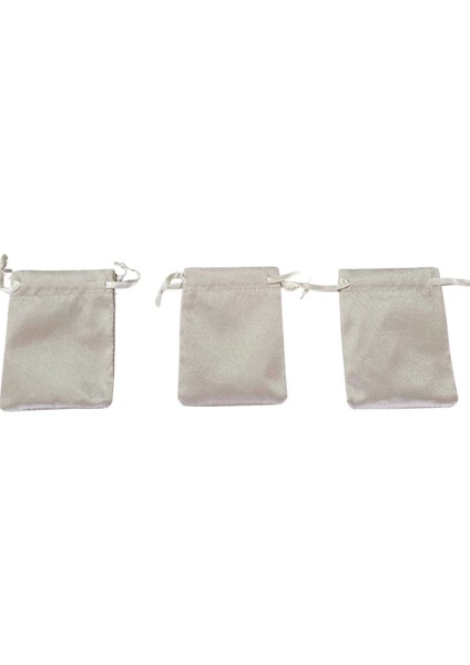 Saten & Parlak Kese Krem 10 Adet 9 x 12 cm Takı, Altın Kesesi (Ipli & Büzgülü)