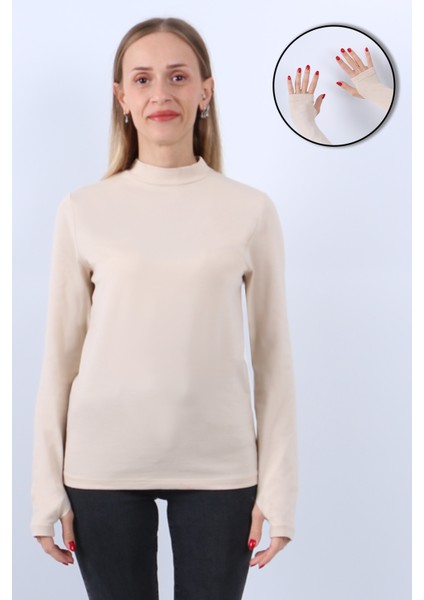 Kadın Uzun Kollu Boğazlı Parmak Detaylı Body