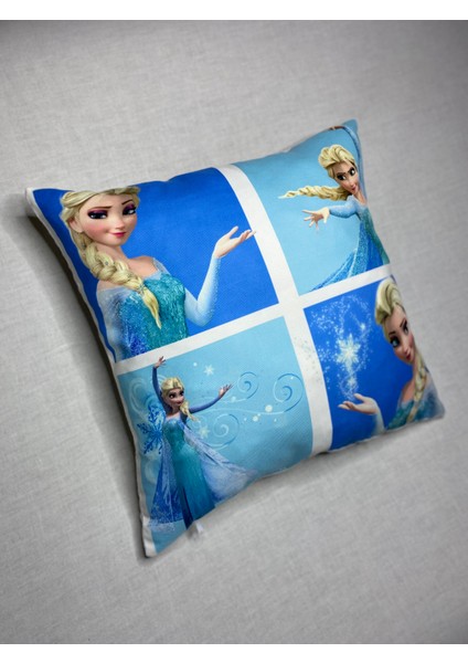 Frozen Elsa Desenli Dijital Baskılı Dekoratif Kırlent Kılıfı ve Yastık