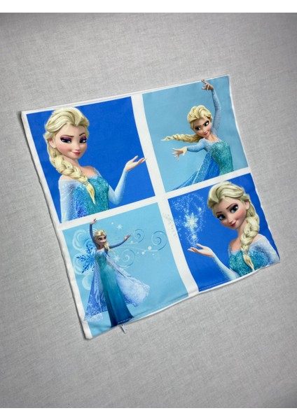 Frozen Elsa Desenli Dijital Baskılı Dekoratif Kırlent Kılıfı ve Yastık