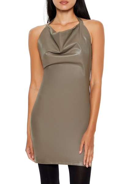 F21 Suni Deri Mini Elbise
