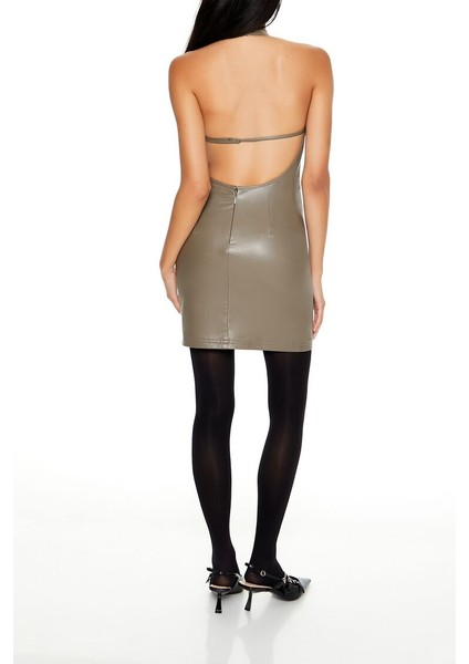 F21 Suni Deri Mini Elbise