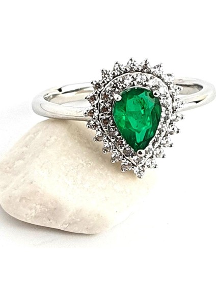 Sky Diamond Green Creative Rubies 925 Ayar Gümüş Damla Yüzük fiyatları