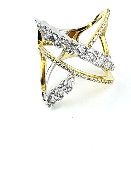 Baget Zirkon Taşlı İtalyan Tasarımı 925ayar Gümüş Üzerine Altın Kaplama Çift Renkli Tasarım Yüzük