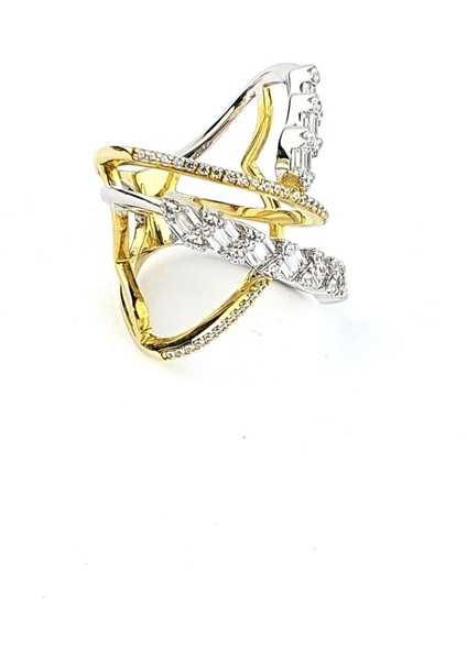 Baget Zirkon Taşlı İtalyan Tasarımı 925ayar Gümüş Üzerine Altın Kaplama Çift Renkli Tasarım Yüzük fırsatları