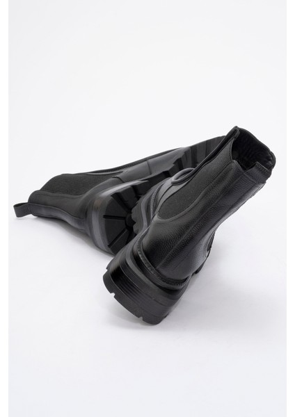 Kadın Kalın Taban Casual Chelsea Bot Gerçek Deri Rc 37509 Siyah fırsatları