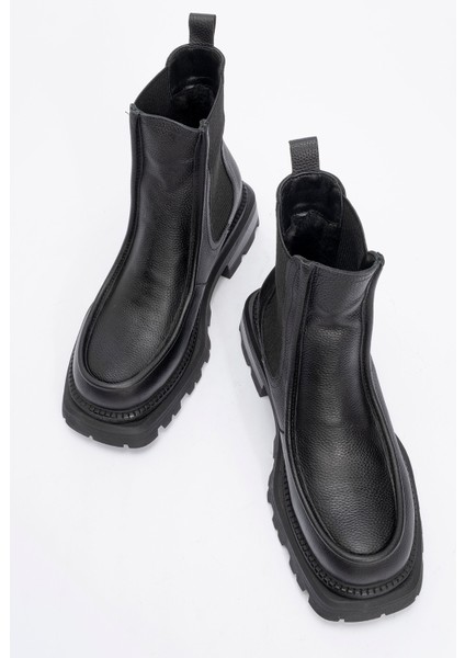 Kadın Kalın Taban Casual Chelsea Bot Gerçek Deri Rc 37509 Siyah indirimleri