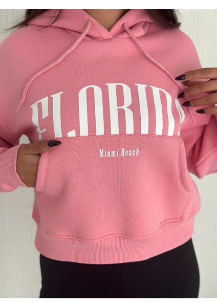 Florida Yazılı Kapuşonlu 3 Iplik Kanguru Cepli Sweatshirt