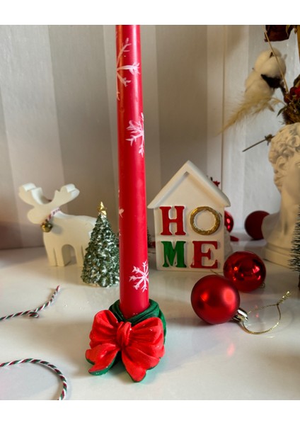 Snowflake Candlestick Kartaneli Şamdan Mum ve Mumluk 2'li