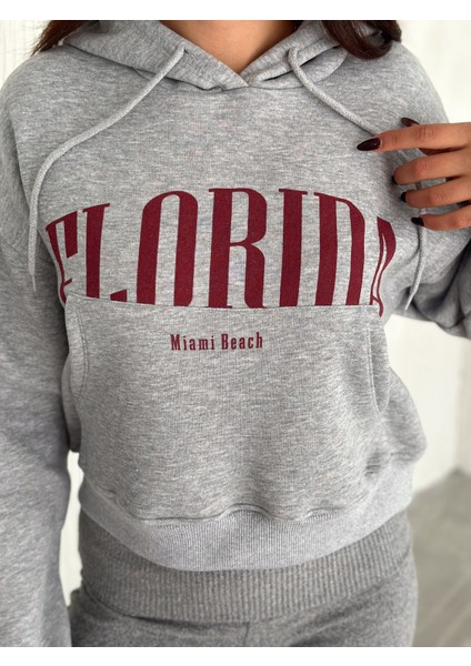 Florida Yazılı Kapuşonlu 3 Iplik Kanguru Cepli Sweatshirt indirimleri