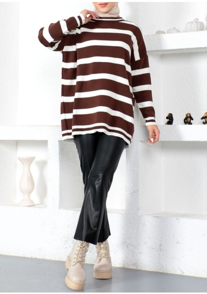 Standart Beden Çizgili Uzun Kollu Triko Tunik fiyatları