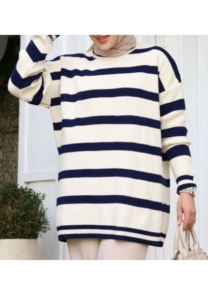 Standart Beden Çizgili Uzun Kollu Triko Tunik indirimleri