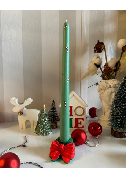Christmas Candy Candlestick / Noel Tasarım Şamdan Mum ve Mumluk 2'li