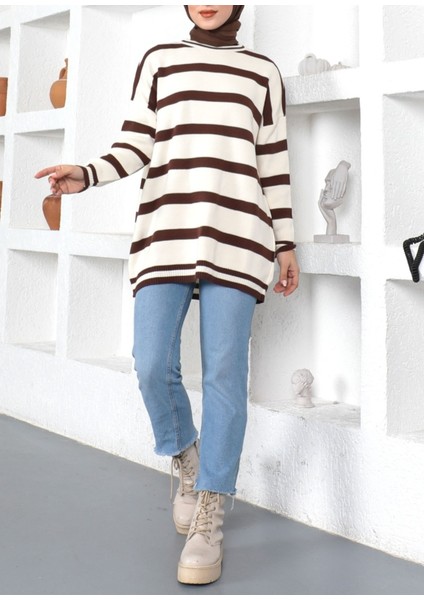 Standart Beden Çizgili Uzun Kollu Triko Tunik