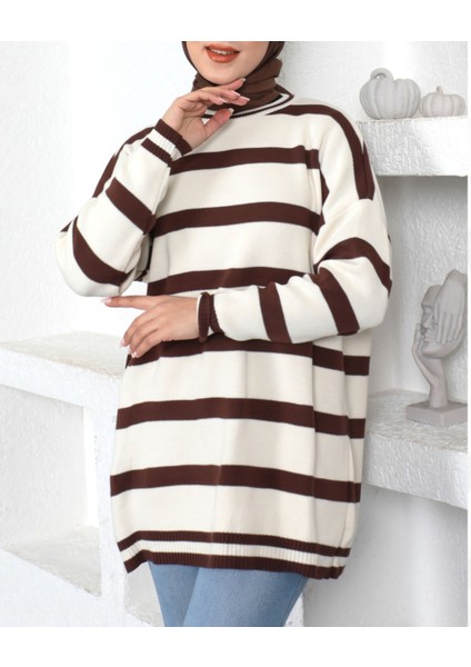 Standart Beden Çizgili Uzun Kollu Triko Tunik modelleri