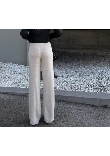 Yüksek Bel Bol Paça Triko Pantolon modelleri
