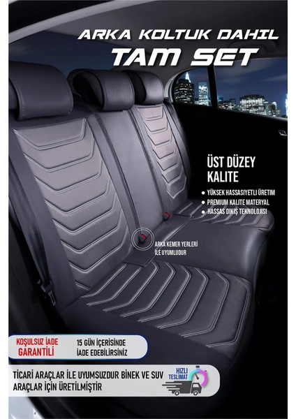 fiat Egea Hb Uyumlu Yarı Deri Oto Koltuk Kılıfı Ön-Arka Set Eyfel Series Füme