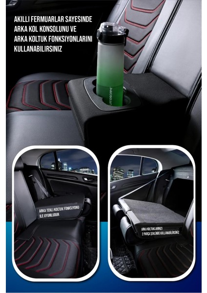 fiat Egea Hb Uyumlu Yarı Deri Oto Koltuk Kılıfı Ön-Arka Set Eyfel Series Siyah-Kırmızı