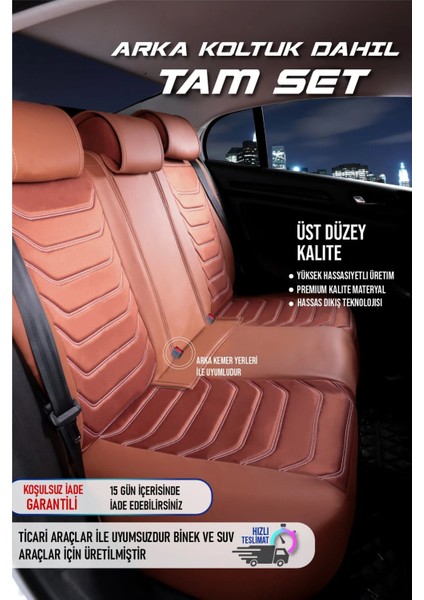Dodge Nitro Uyumlu Yarı Deri Oto Koltuk Kılıfı Ön-Arka Set Eyfel Series Tarçın