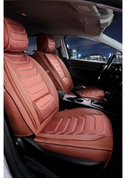 fiat Linea Uyumlu Yarı Deri Oto Koltuk Kılıfı Ön-Arka Set Eyfel Series Tarçın