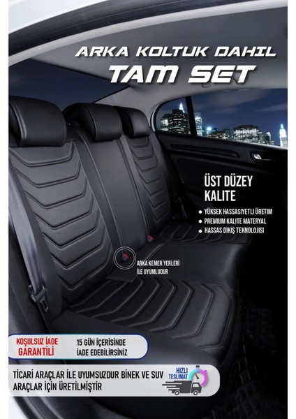 Chery Tiggo Uyumlu Yarı Deri Oto Koltuk Kılıfı Ön-Arka Set Eyfel Series Siyah
